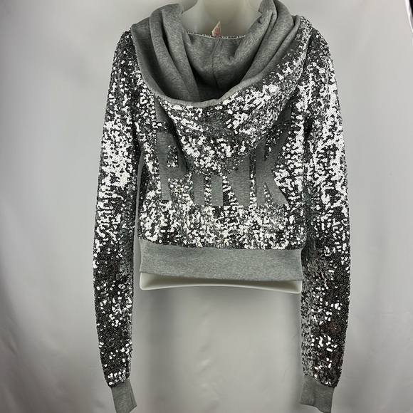Victoria Secret PINK 2013 Fashion Show Silver Sequin Crop Hoodie Jacket Size S - Picture 8 of 12